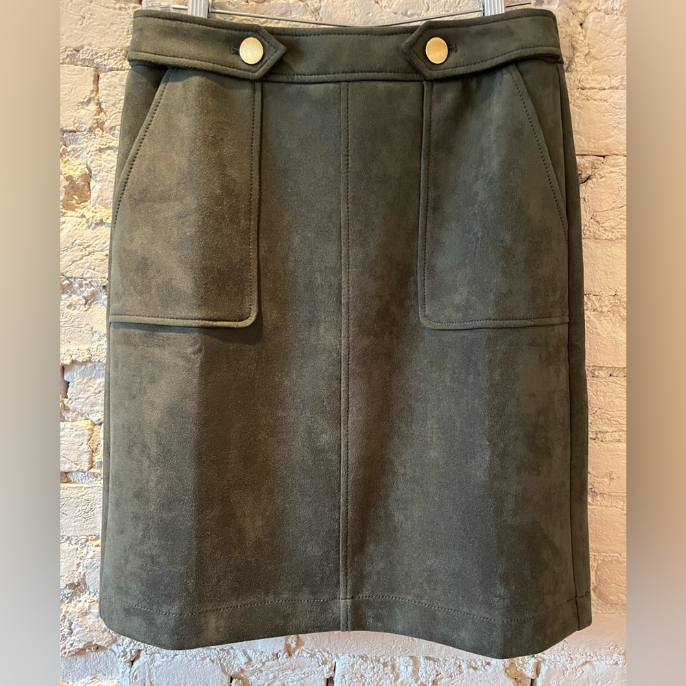 Loft Faux Suede Forest Green Straight Skirt, Size 4